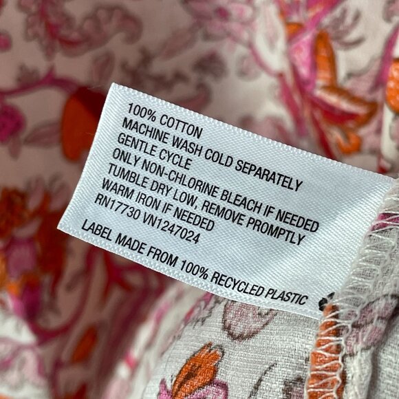 Knox Rose Womens XL Floral Peasant Blouse Pink Orange Cotton Short Sleeve Shirt - Picture 4 of 10